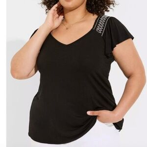 Super Soft Slub Smocked Flutter Sleeve